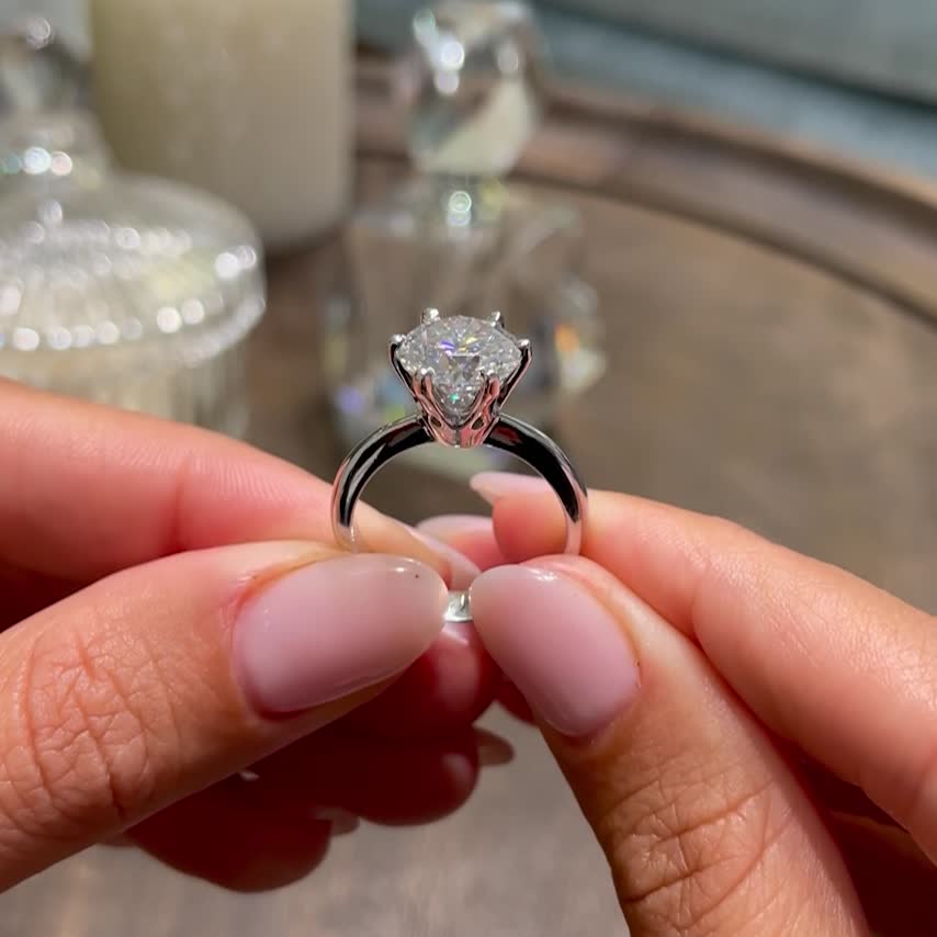 Round Moissanite Diamond Two Stone Ring, shops Engagement Proposal Ring, Bypass Shank Women's Ring, Handmade Ring, Daily Wear Ring, Birthday Gift